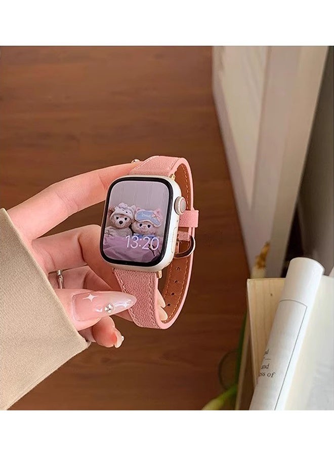 For Apple Watch Leather Band, Compatible with Apple Watch Band 38mm 40mm 41mm 42mm Women, Top Grain Genuine Leather Strap Thin Watch Wristband for iWatch Series10 9 8 7 6 5 4 3 2 1 SE Ultra 2, Pink﻿ - Image 3