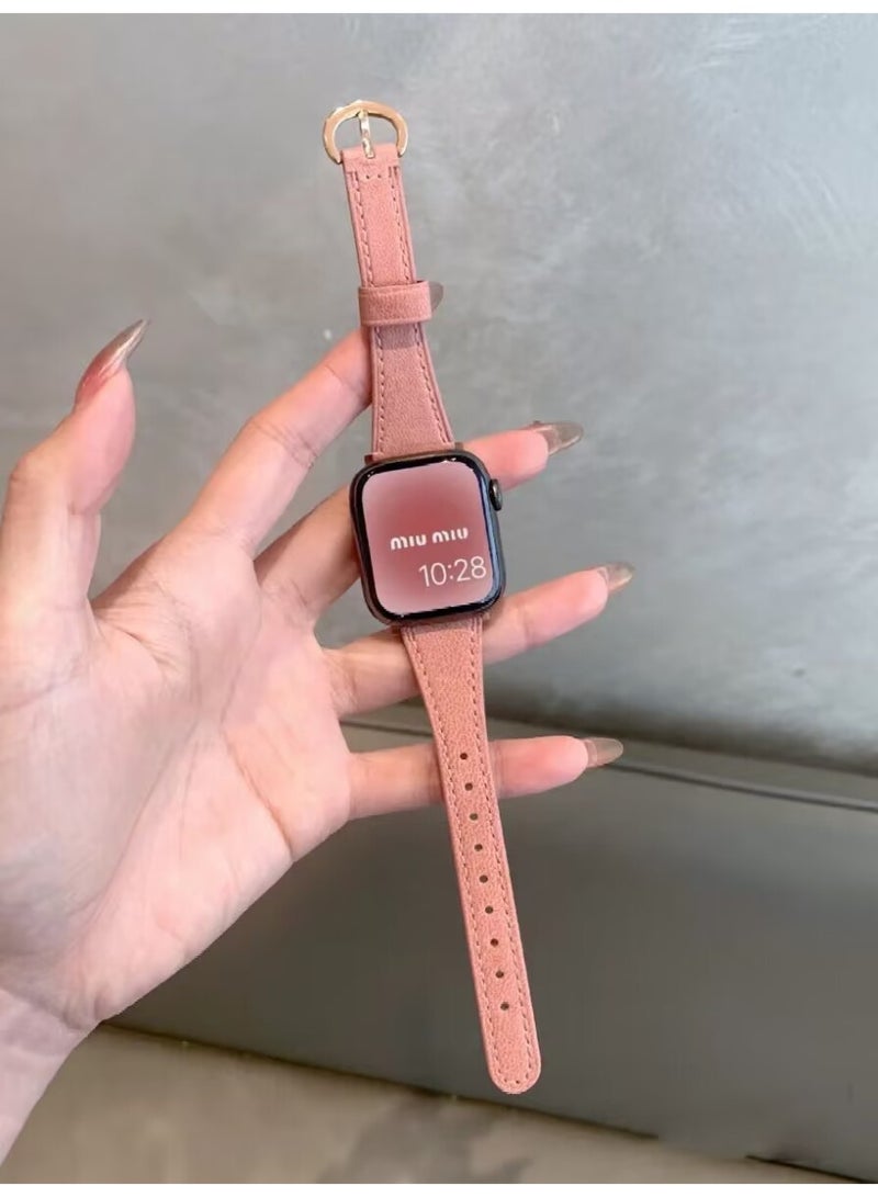 For Apple Watch Leather Band, Compatible with Apple Watch Band 38mm 40mm 41mm 42mm Women, Top Grain Genuine Leather Strap Thin Watch Wristband for iWatch Series10 9 8 7 6 5 4 3 2 1 SE Ultra 2, Pink﻿ - Image 5