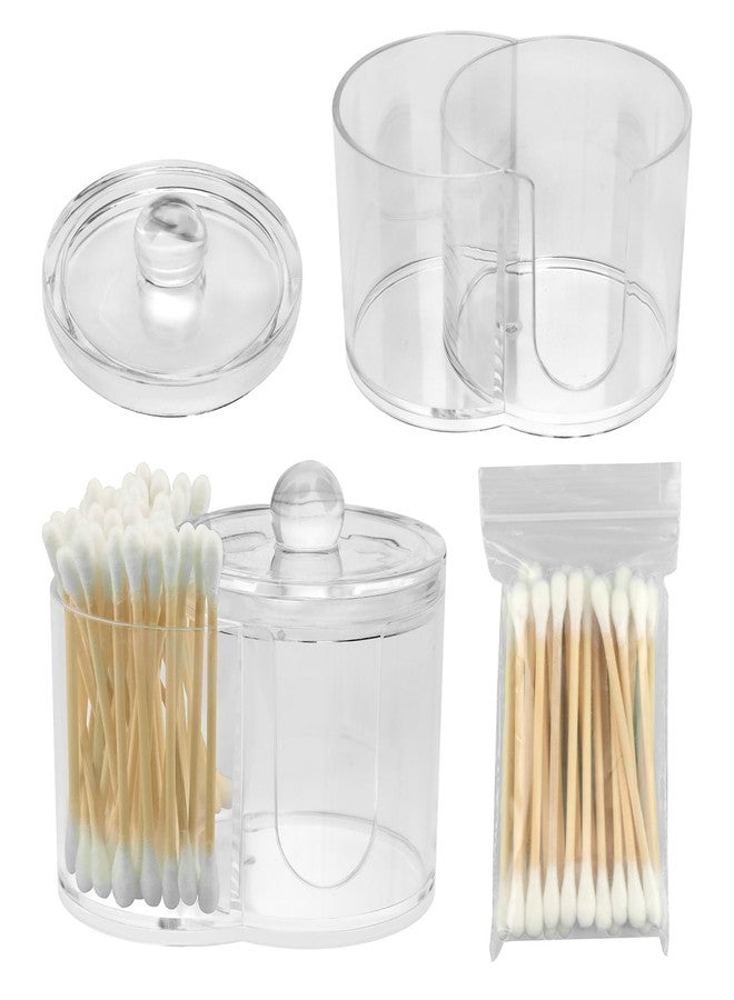 Yonderfume Qtip Dispenser Holder with Cotton Swab, Dual-Compartment Round Cotton Pads Dispenser Small Plastic Swabs Dispensers with Lid, Compact Countertop Storage Container - Image 1