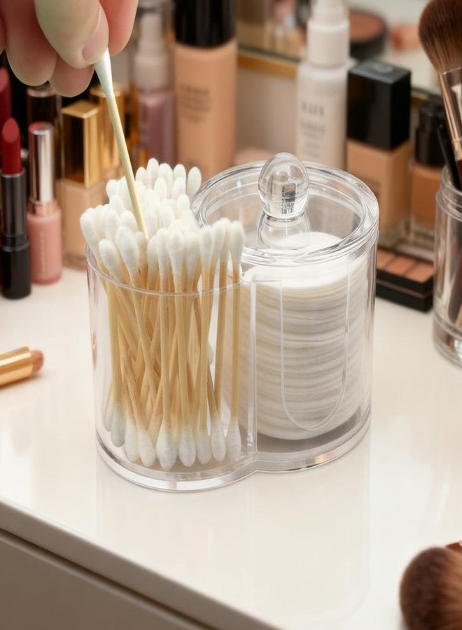 Yonderfume Qtip Dispenser Holder with Cotton Swab, Dual-Compartment Round Cotton Pads Dispenser Small Plastic Swabs Dispensers with Lid, Compact Countertop Storage Container - Image 4