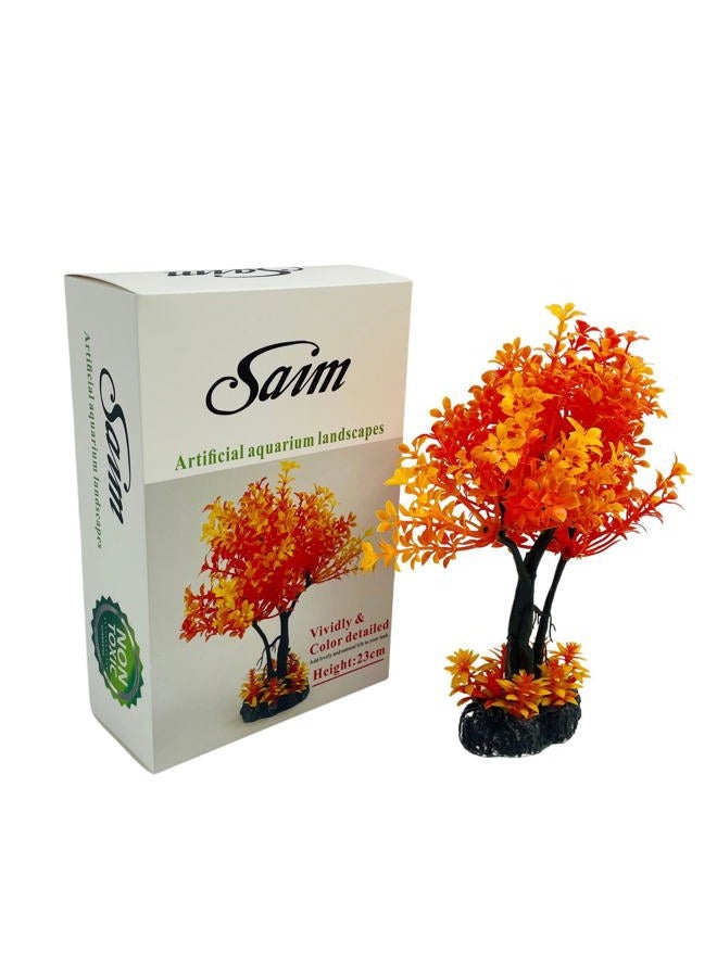 Saim Artificial Orange Yellow Tree Plastic Plant Decor for Aquarium Fish Tank Bonsai Ornament 8.6" Height - Image 3