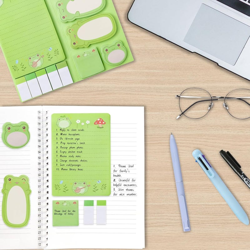 Frog Sticky Notes Set, 440 Sheets, Cute Cartoon Frogs Self-Stick Notes Pads, Animal Divider Tabs Bundle, Writing Memo Pads for Kids, School, Office Supplies, Small Gift for Frog Lovers, Book Notes - Image 3