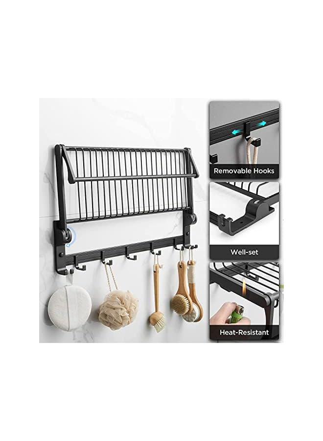 Raxoom Foldable Bathroom Towel Rack 60cm Space Aluminium Wall Mounted Towel Shelf with Towel Bar and 5 Movable Rod Hooks + 4 Fixed Hooks (Adhesive or Drilling Mounting) - Image 3
