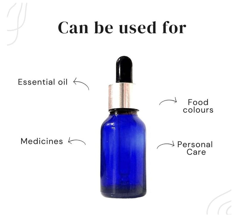 VOW 15 ML Blue Round Empty Glass Bottle Glass Dropper Silver Ring Silicone Black Teat Refillable Reusable Leak Proof for Essential Oils PerfumesPack of 24 - Image 2