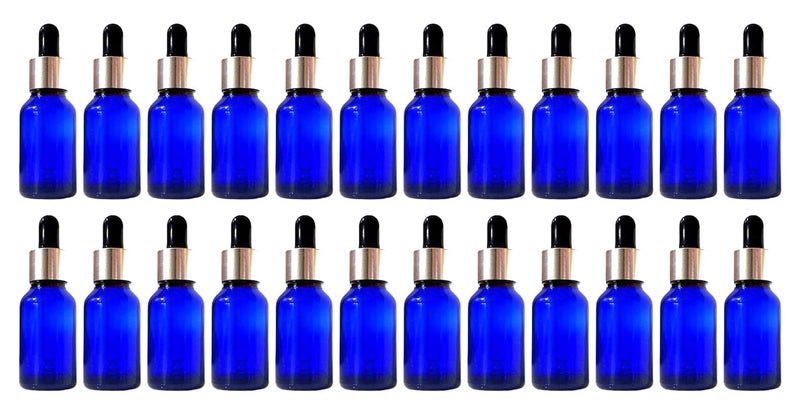 VOW 15 ML Blue Round Empty Glass Bottle Glass Dropper Silver Ring Silicone Black Teat Refillable Reusable Leak Proof for Essential Oils PerfumesPack of 24 - Image 1