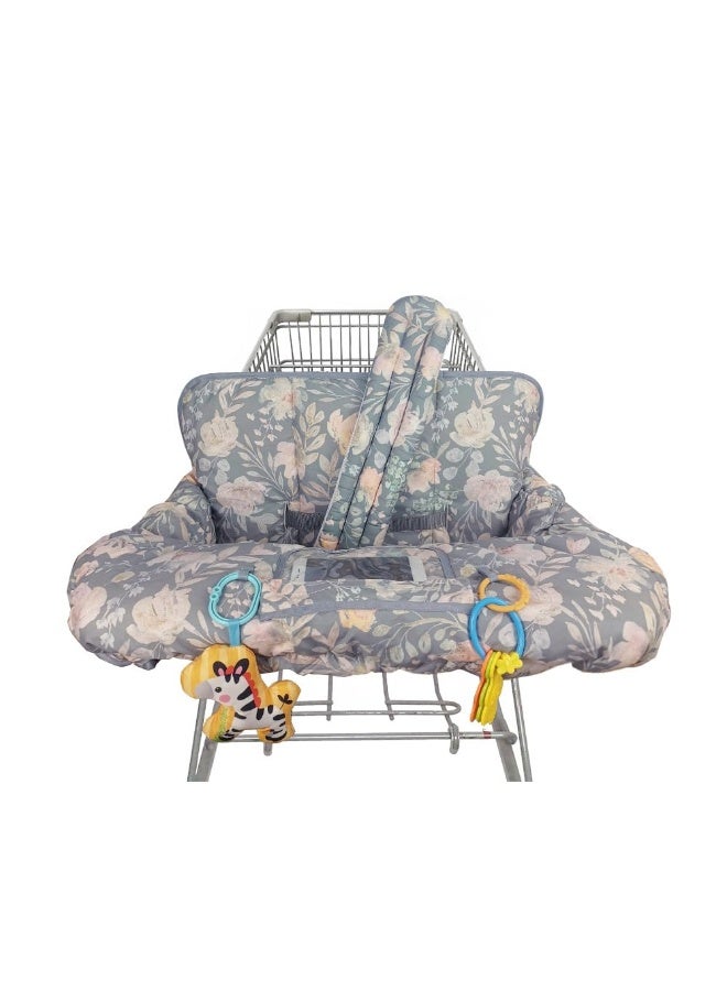 ICOPUCA Shopping Cart Cover for Baby, 2 in 1 cart Cover for Babies N high Chair Cover, Padded Grocery cart seat Cover for Baby Girl boy, with 1” Thick/Removable/Reversible Cushion, Flowers; - Image 1