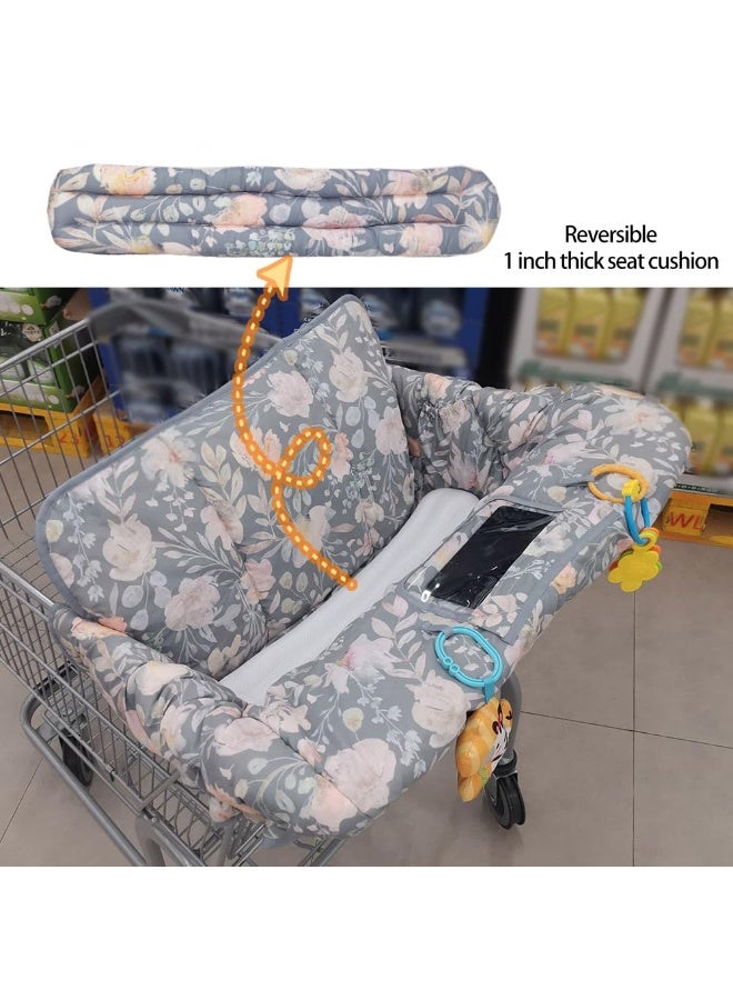 ICOPUCA Shopping Cart Cover for Baby, 2 in 1 cart Cover for Babies N high Chair Cover, Padded Grocery cart seat Cover for Baby Girl boy, with 1” Thick/Removable/Reversible Cushion, Flowers; - Image 5