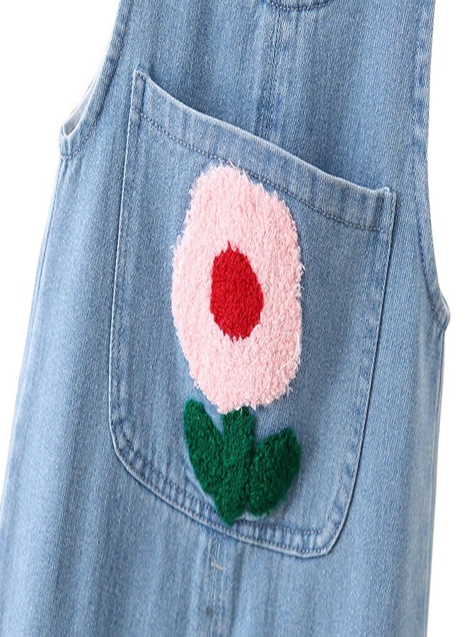 DINGDONG'S CLOSET Baby Toddler Kid Girl Denim Flower Pocket Overalls Suspenders (Blue, 12-18M) - Image 4