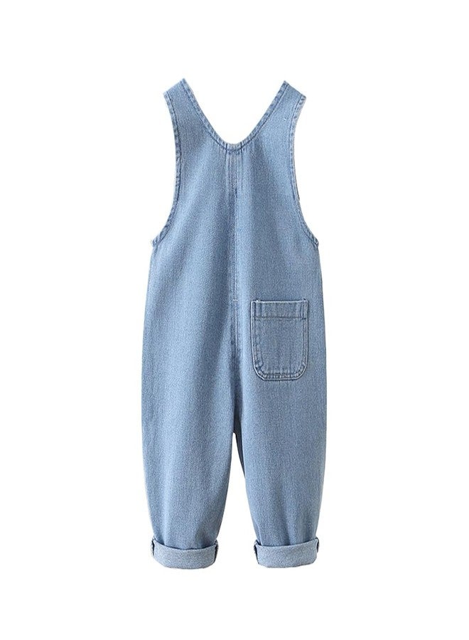 DINGDONG'S CLOSET Baby Toddler Kid Girl Denim Flower Pocket Overalls Suspenders (Blue, 12-18M) - Image 2