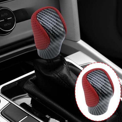Meprotal 1 Pcs Non-Slip Carbon Fiber Gear Lever Shift Knob Suitable for Lexus GS350 GS450h GX460 IS250 IS300 IS350 IS500 NX200t NX300 NX300h RC300, Punched Red Leather with Carbon Fiber - Image 5