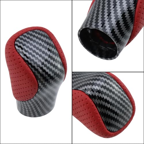 Meprotal 1 Pcs Non-Slip Carbon Fiber Gear Lever Shift Knob Suitable for Lexus GS350 GS450h GX460 IS250 IS300 IS350 IS500 NX200t NX300 NX300h RC300, Punched Red Leather with Carbon Fiber - Image 4