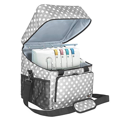 LUXJA Serger Case for Most Standard Overlock Machines, Serger Bag with Accessories Storage Pockets (Patented Design), Gray Dots - Image 1