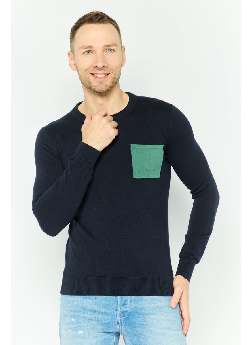 Jules Men Crew Neck Long Sleeves Heather Sweatshirt, Navy  - Image 1
