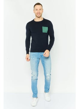 Jules Men Crew Neck Long Sleeves Heather Sweatshirt, Navy  - Image 4
