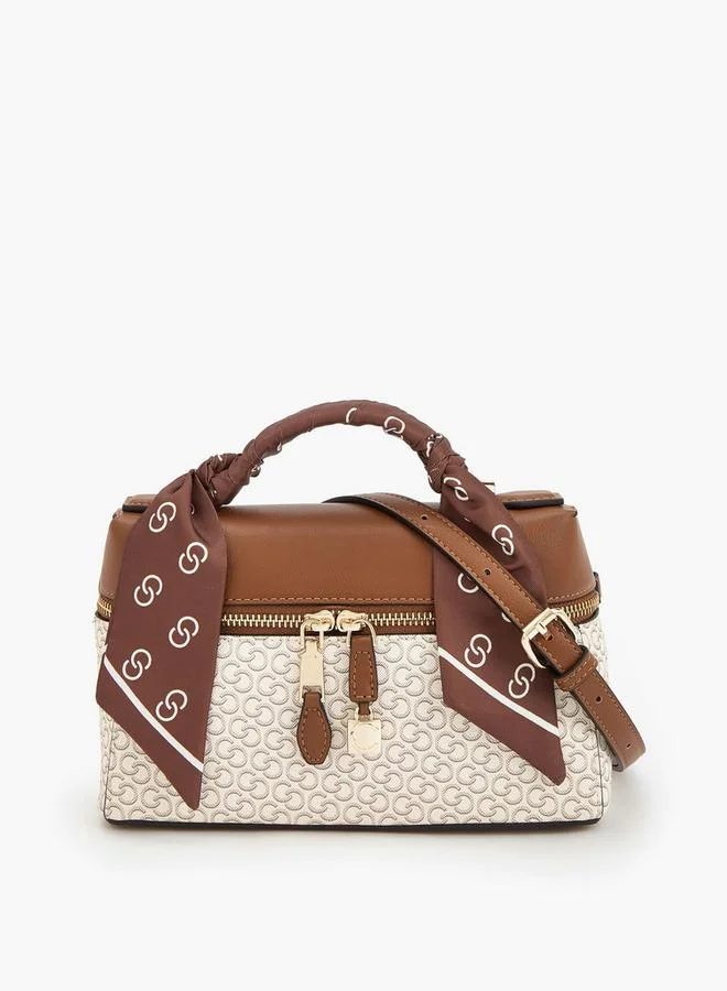 Monogram Print Crossbody Bag With Scarf Accent