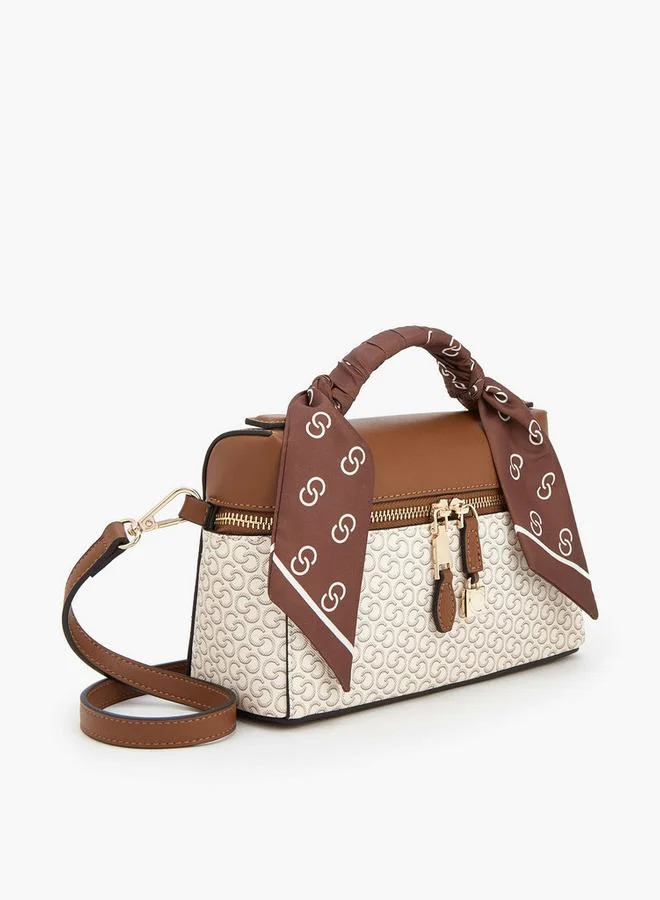 Celeste BEIGE Monogram Print Crossbody Bag With Scarf Accent for Women | Best Price UAE
