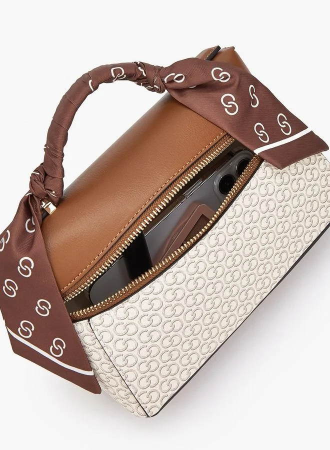 Celeste BEIGE Monogram Print Crossbody Bag With Scarf Accent for Women | Best Price UAE