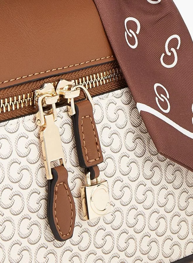 Celeste BEIGE Monogram Print Crossbody Bag With Scarf Accent for Women | Best Price UAE