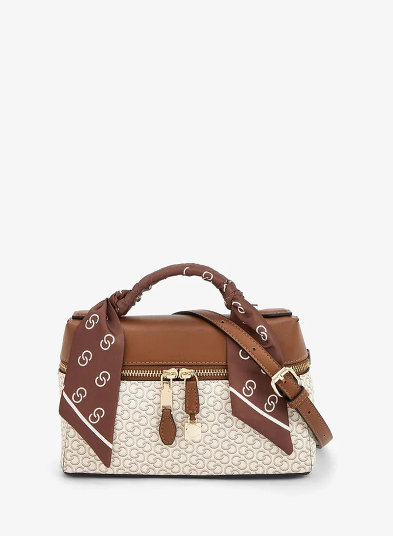 Monogram Print Crossbody Bag With Scarf Accent