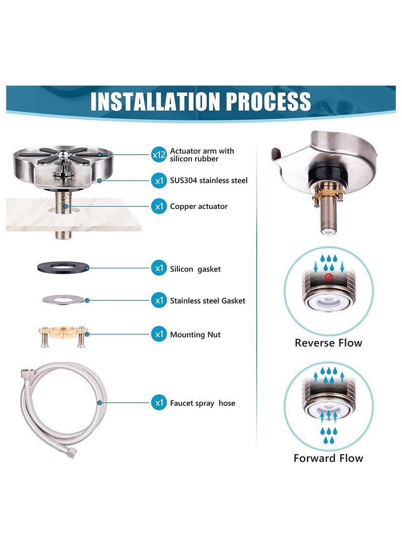 SYOSI Variety Glass Rinser for Kitchen Sink- Brushed Nickle Kitchen Sink Glass Rinser- 304 Stainless Steel Glass Washer for Kitchen Sink- Baby Bottle Rinser Sink Attachment with Silicon Arms - Image 2