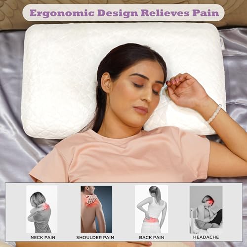 RINIPO Memory Foam Sleeping Pillow for Neck, Head, Back & Shoulder Support, Orthopedic Pain Relief Pillow for Side, Back & Stomach Sleepers, Washable Cover, Standard Size 20x14x4 Inch, White - Image 3