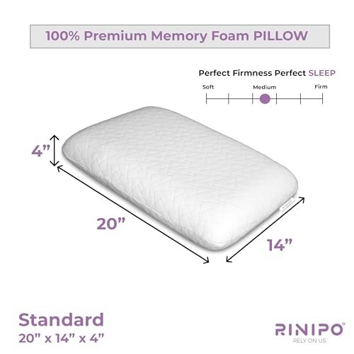 RINIPO Memory Foam Sleeping Pillow for Neck, Head, Back & Shoulder Support, Orthopedic Pain Relief Pillow for Side, Back & Stomach Sleepers, Washable Cover, Standard Size 20x14x4 Inch, White - Image 4
