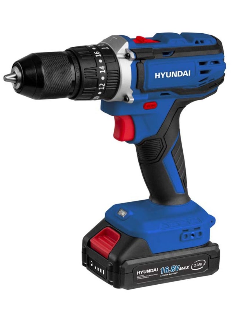 HYUNDAI HYUNDAI HP 416 Cordless Drill 16.8V, 2 Ah Lithium-Ion Battery, 0-1500 RPM, 32 Nm Torque, 10 mm Keyless Chuck, LED Light  - Image 1