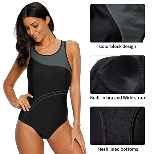 CharmLeaks Women's Super Pro Swimweaer Sporty Training Racing Bathing Suit Color Block Gray new X Large - Image 5