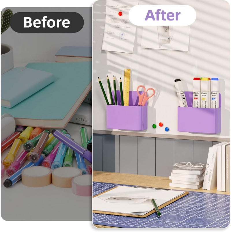Marbrasse Mabrasse 2p Magnetic Dry Erase Marker Holder,Pen and Eraser Holder for Whiteboard, Magnet Pencil Cup Utility Storage Organizer for Office, Refrigerator, Locker and Metal Cabinets（Purple) - Image 4