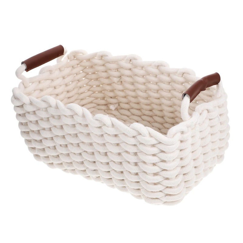Beige Cotton Rope Woven Storage Basket Organizer For Makeup Snacks Keys Home Decor - Image 2