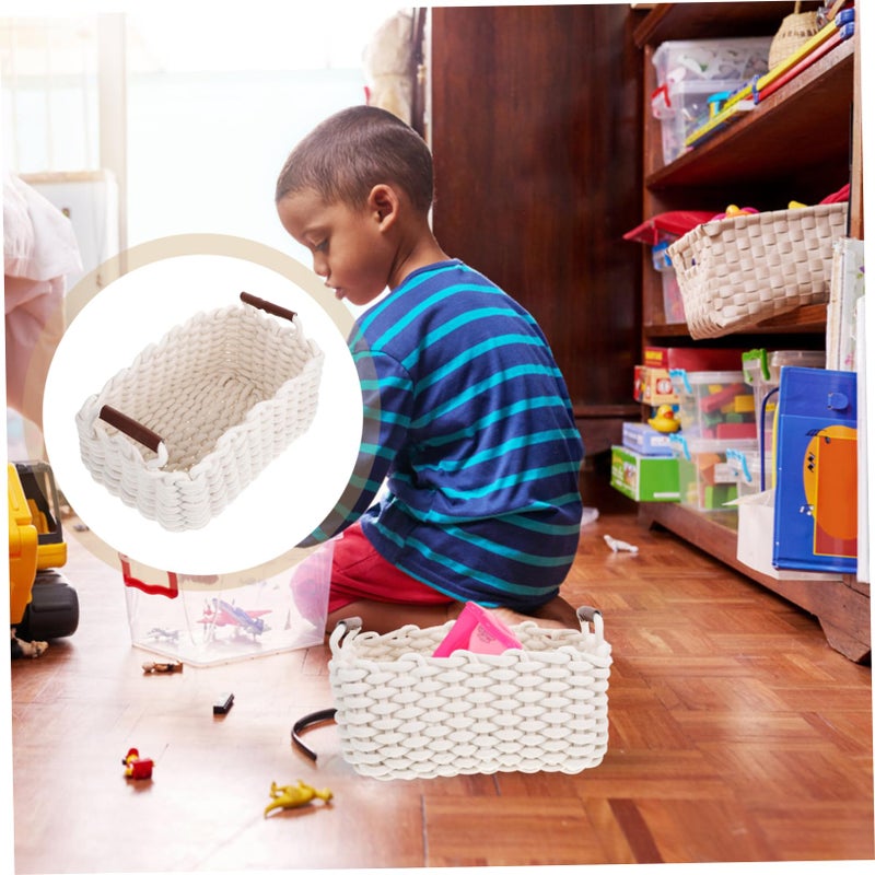 Beige Cotton Rope Woven Storage Basket Organizer For Makeup Snacks Keys Home Decor - Image 4