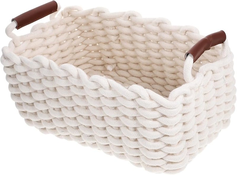 Beige Cotton Rope Woven Storage Basket Organizer For Makeup Snacks Keys Home Decor - Image 1