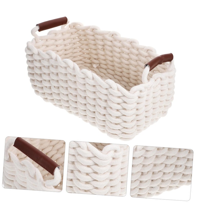 Beige Cotton Rope Woven Storage Basket Organizer For Makeup Snacks Keys Home Decor - Image 5