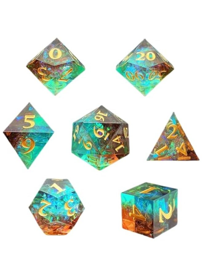 Sharp Edge Dice DND Dice Set, Resin Dice Polyhedral Dice D and D Dice Set Dungeons and Dragons Dice Set D&D with Metal Box & Bag for RPG Role Playing MTG Dice Game Green and Brown - Image 2