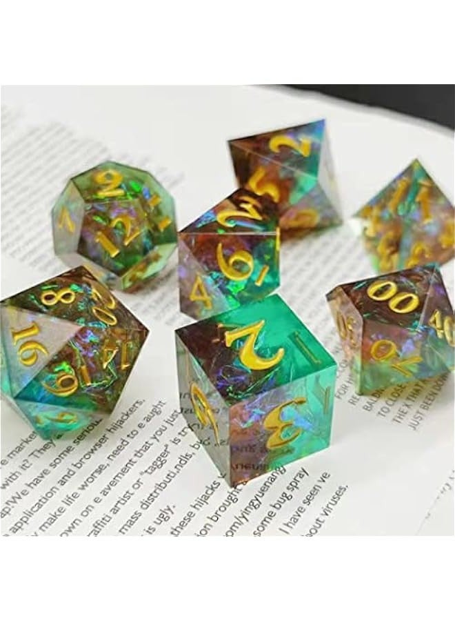 Sharp Edge Dice DND Dice Set, Resin Dice Polyhedral Dice D and D Dice Set Dungeons and Dragons Dice Set D&D with Metal Box & Bag for RPG Role Playing MTG Dice Game Green and Brown - Image 3