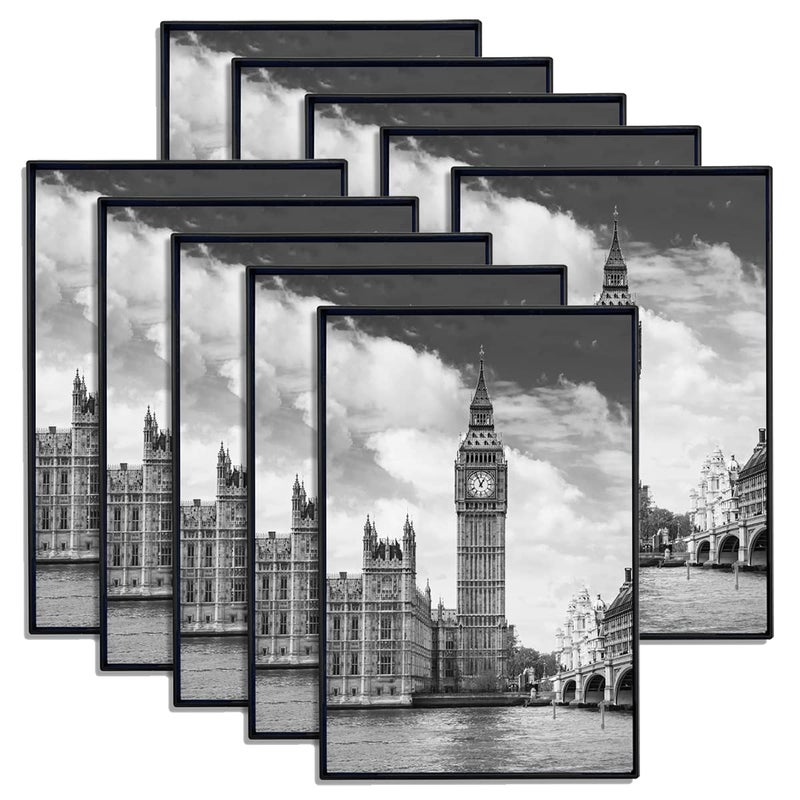 GOmaize Front Loading Black Picture Frame 4x6 Set of 10 Wall and Table Mounting - Image 1