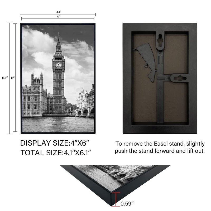 GOmaize Front Loading Black Picture Frame 4x6 Set of 10 Wall and Table Mounting - Image 2