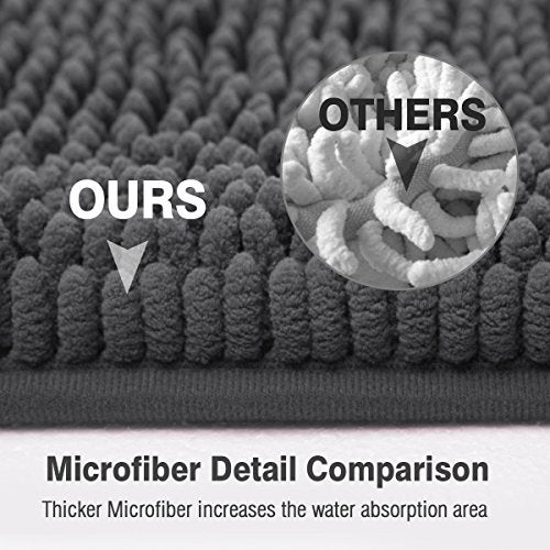 ITSOFT Non-Slip Shaggy Chenille Toilet Contour Bathroom Rug with Water Absorbent, 24 x 21 Inches U-Shaped Charcoal Gray - Image 4