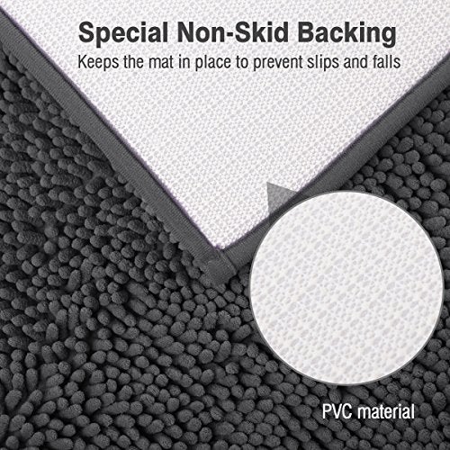 ITSOFT Non-Slip Shaggy Chenille Toilet Contour Bathroom Rug with Water Absorbent, 24 x 21 Inches U-Shaped Charcoal Gray - Image 3