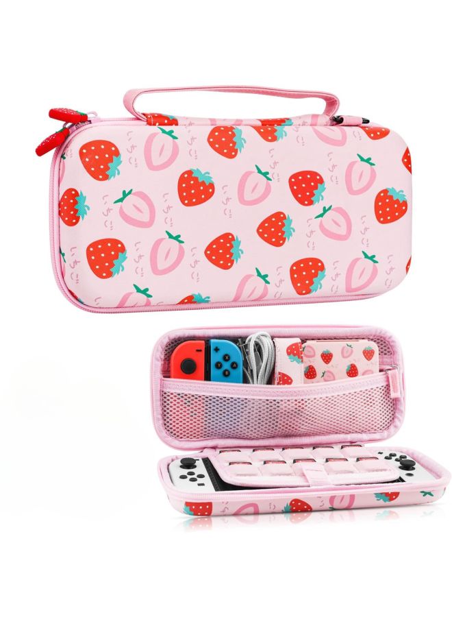 Suitable For Nintendo Switch Pink Strawberry Handbag Game Console Accessories Storage Box Ns Can Be Carried-Model:Oled Strawberry Bag