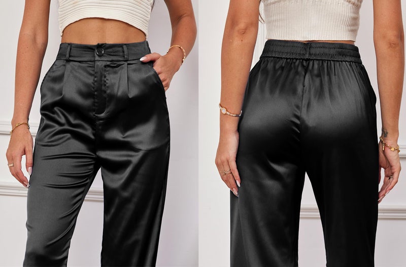 heipeiwa Women's Wide Leg Satin Silky Casual Dress Cocktail Party High Waist Pants - Image 4