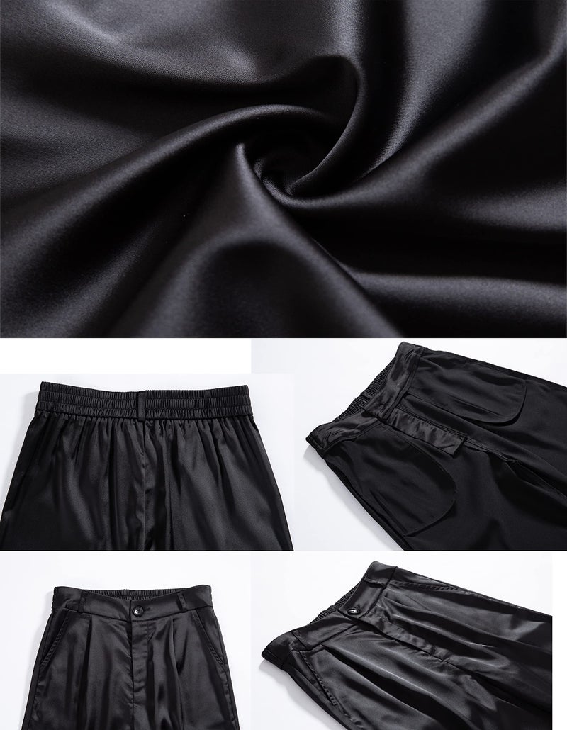 heipeiwa Women's Wide Leg Satin Silky Casual Dress Cocktail Party High Waist Pants - Image 5