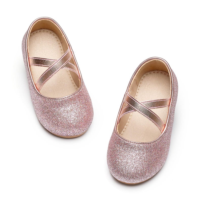 Otter MOMO ToddlerLittle Girls Flower Girl Ballerina Flats Pink Shoes Size 7 School Party Glitter Dress Shoes