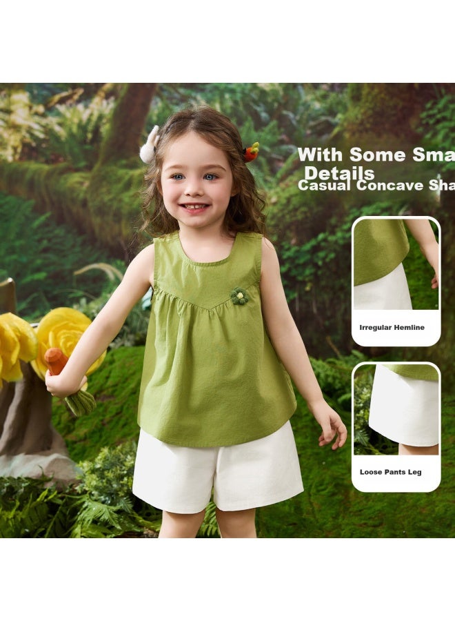 Ask Junior Kids' Summer Sleeveless Vest Top And Casual Shorts Set, Carrot Pattern Forest Style Girls' Pure Cotton Two-Piece - Image 1