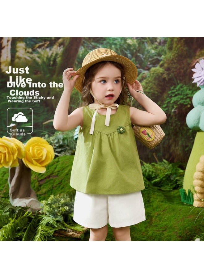 Ask Junior Kids' Summer Sleeveless Vest Top And Casual Shorts Set, Carrot Pattern Forest Style Girls' Pure Cotton Two-Piece - Image 3