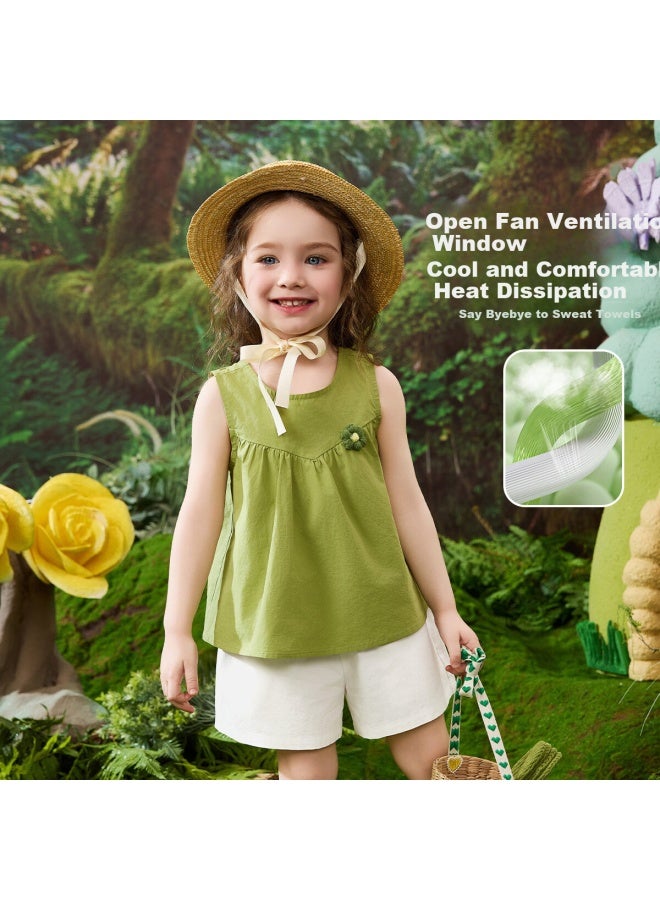 Ask Junior Kids' Summer Sleeveless Vest Top And Casual Shorts Set, Carrot Pattern Forest Style Girls' Pure Cotton Two-Piece - Image 5