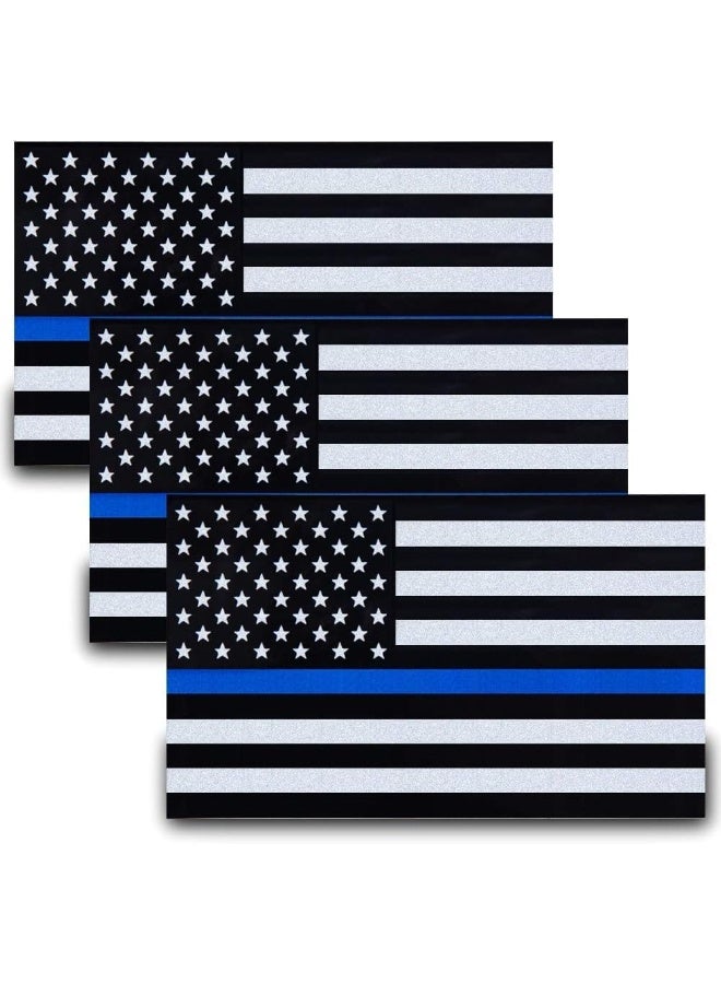 SBB Besby 3pcs Reflective US Flag Stickers, Thin Blue Line American Flag Decal Car Laptop Bumper Sticker - Image 1