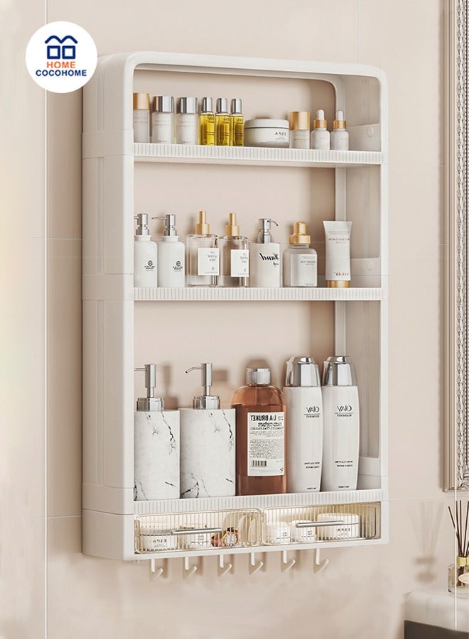 cocohome Bathroom storage rack, large-capacity, no drilling holes, wall-mounted dust-proof and moisture-proof rack for cosmetics, multi-layer storage of cosmetics, skin care products and toilet paper  - Image 1