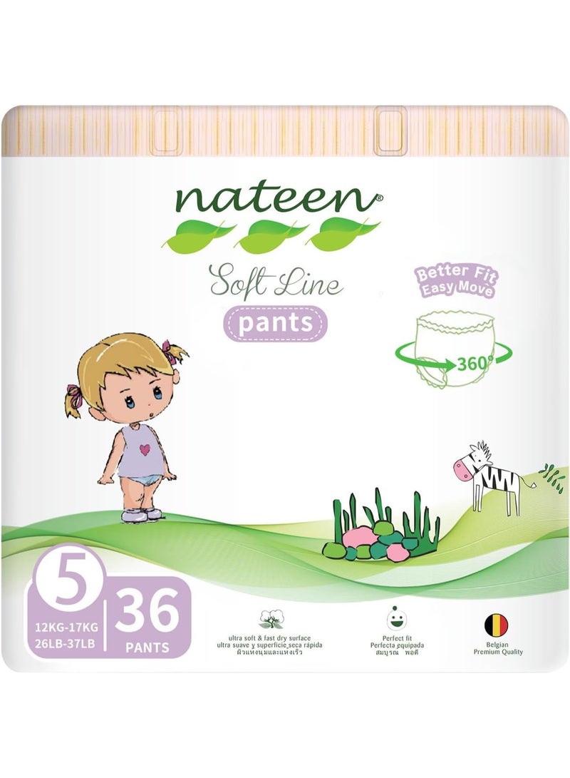nateen Soft Line Baby Pants Diapers,Size 5 (12-17kg), X-Large Baby Pull Ups, 36 Count Diaper Pants,Super Soft and Breathable Baby Diapers - Image 1