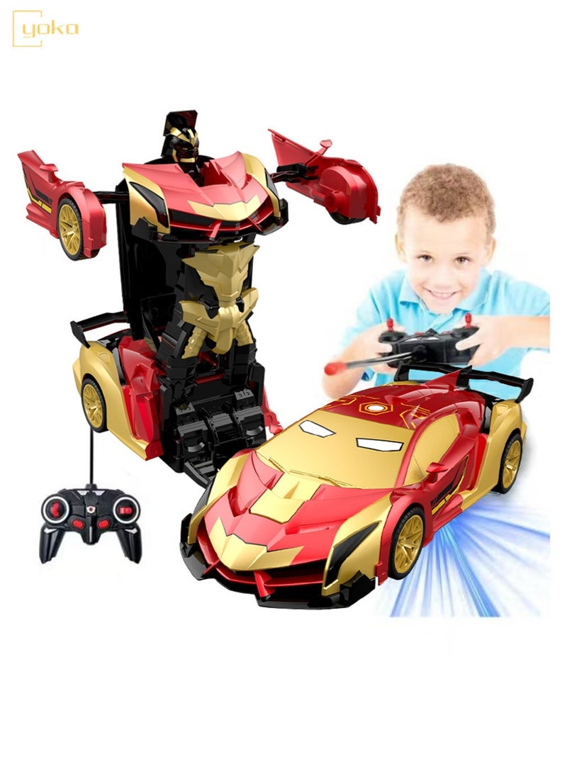 يوكا سيارة تحكم عن بُعد للأطفال، لعبة روبوت وسيارة 2 في 1 للهوايات وأعياد الميلاد، بمقياس 1:18 مع زر واحد للتحول، لعبة تحويل سيارة للأطفال من عمر 5 إلى 12 سنة، سباقات للأولاد والبنات (نمط آيرون مان) - Image 1